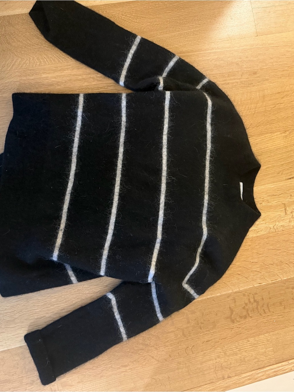 Black Striped Women's Crewneck Sweater - Soft Knit